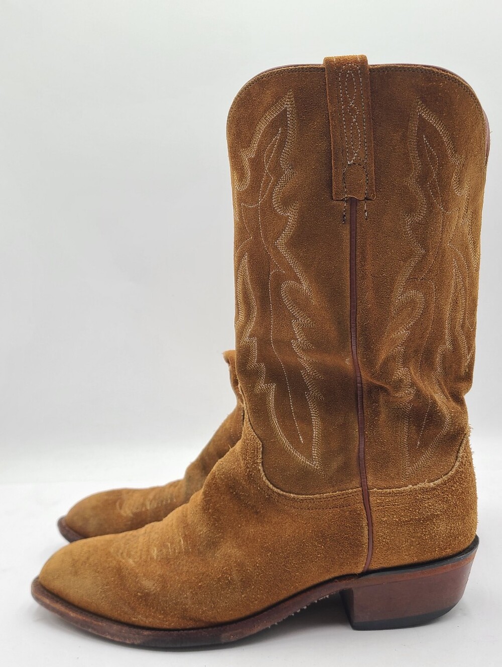 B38 Vtg Lucchese 1883 Tan Roughout Suede Men's 10.5 2E Cowboy Western Boots